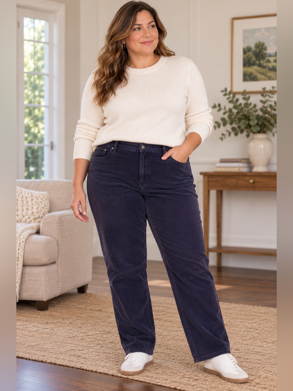 Talbots Woman Heritage Navy Corduroy Straight Leg High Rise Pants Plus Size 20W
